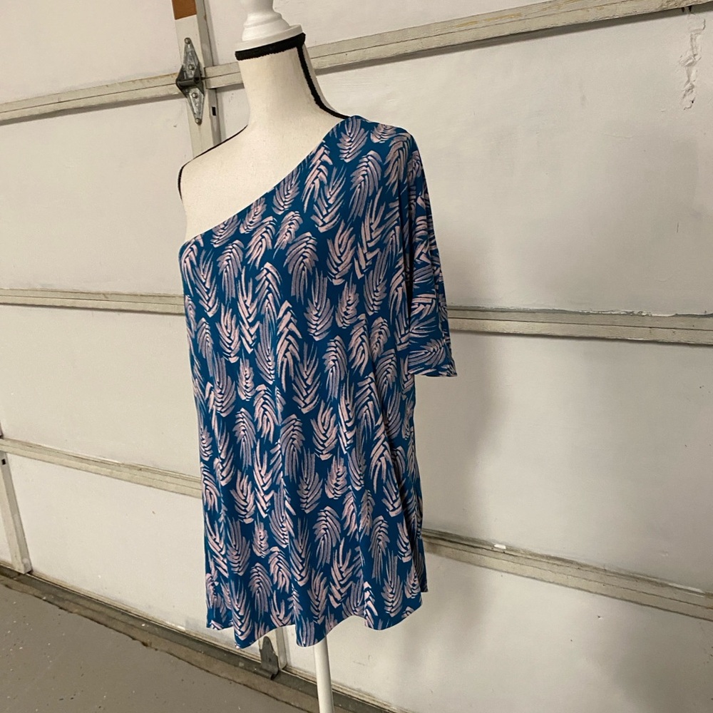 Leota turquoise green & pink & gray one shoulder top blouse shirt size 14 / 16 - Picture 4 of 16